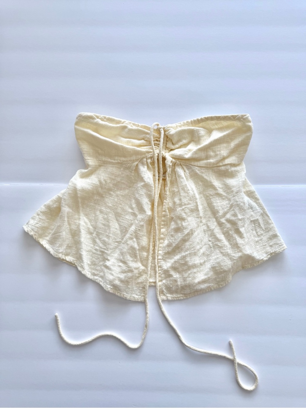 Cream Strapless Tie-Front 100% Cotton Tube Halter Top